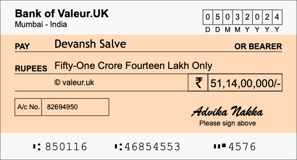 How to write a cheque for 51.14 crore rupees How to write a cheque for 51.14 crore rupees