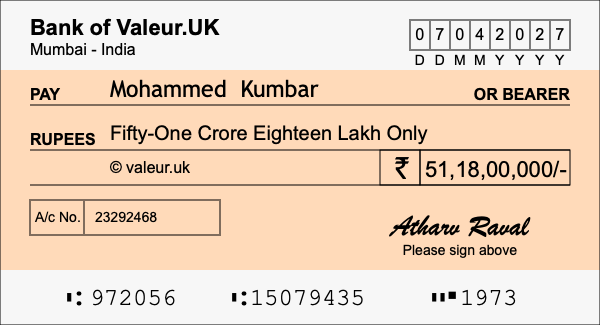 How to write a cheque for 51.18 crore rupees