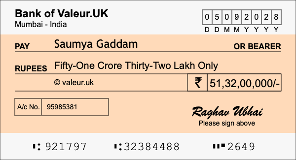 How to write a cheque for 51.32 crore rupees
