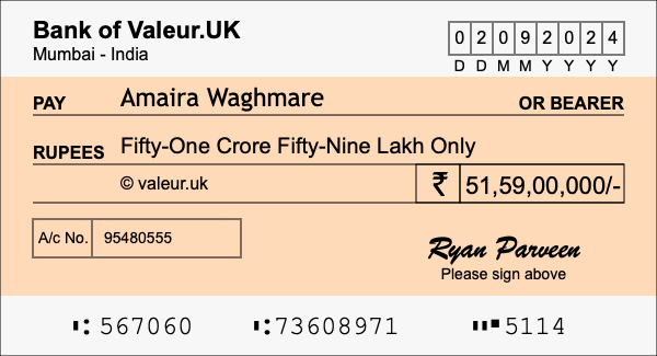 How to write a cheque for 51.59 crore rupees