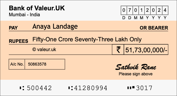 How to write a cheque for 51.73 crore rupees