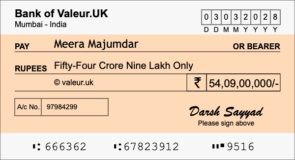 How to write a cheque for 54.09 crore rupees