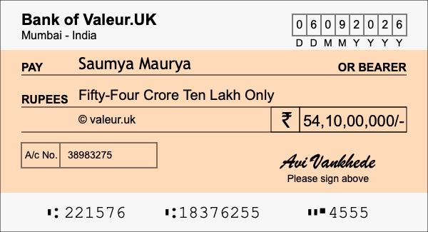 How to write a cheque for 54.1 crore rupees