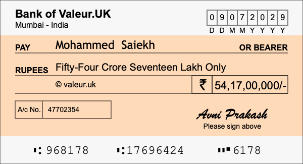 How to write a cheque for 54.17 crore rupees
