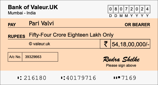 How to write a cheque for 54.18 crore rupees