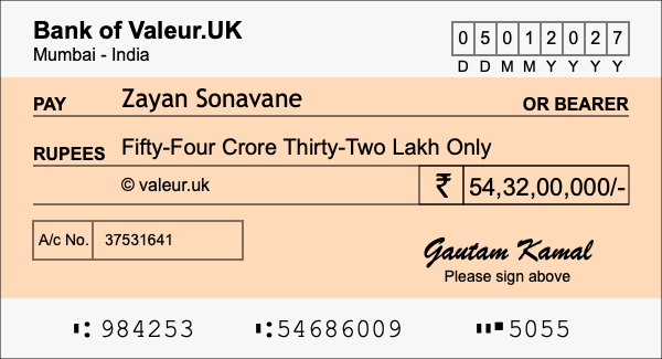 How to write a cheque for 54.32 crore rupees