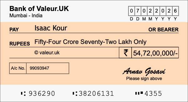How to write a cheque for 54.72 crore rupees