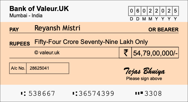 How to write a cheque for 54.79 crore rupees How to write a cheque for 54.79 crore rupees