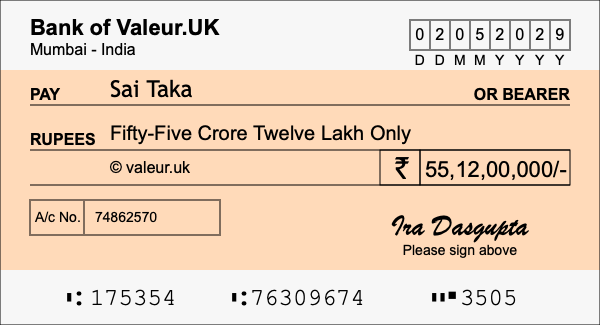 How to write a cheque for 55.12 crore rupees
