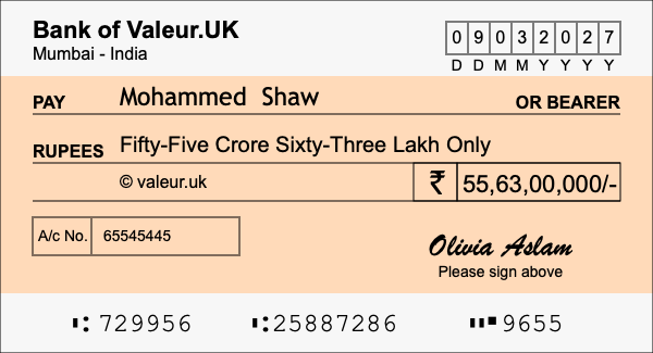 How to write a cheque for 55.63 crore rupees