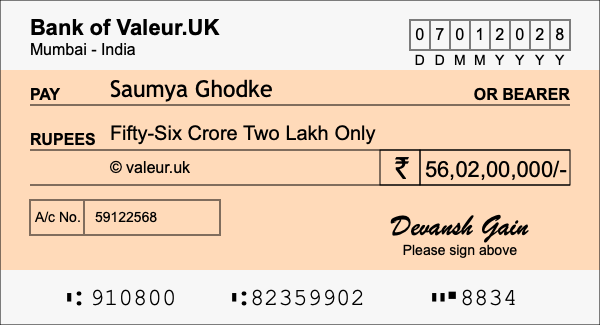 How to write a cheque for 56.02 crore rupees