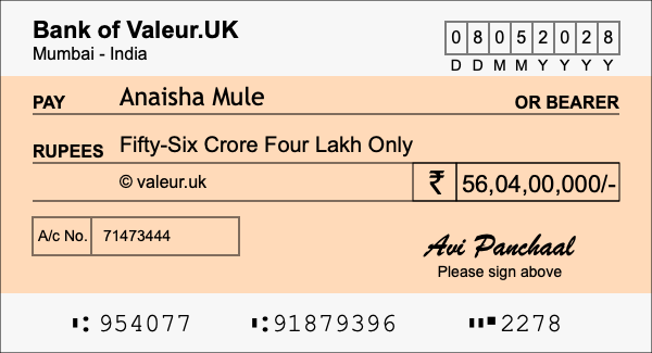 How to write a cheque for 56.04 crore rupees