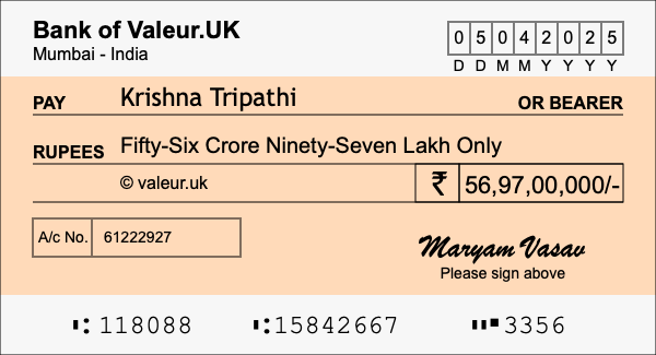 How to write a cheque for 56.97 crore rupees
