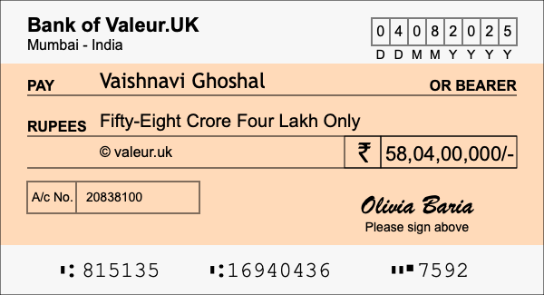 How to write a cheque for 58.04 crore rupees