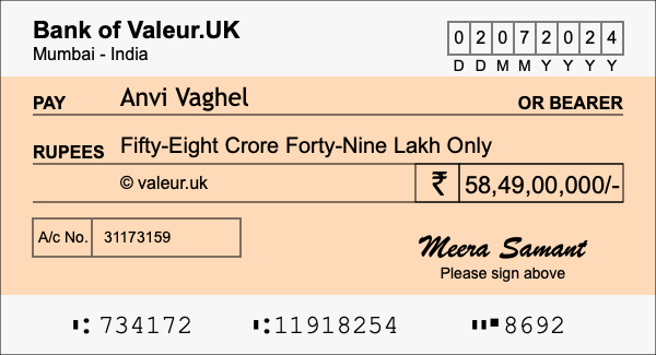How to write a cheque for 58.49 crore rupees