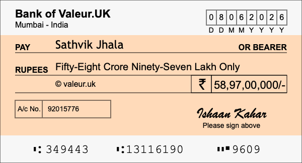 How to write a cheque for 58.97 crore rupees