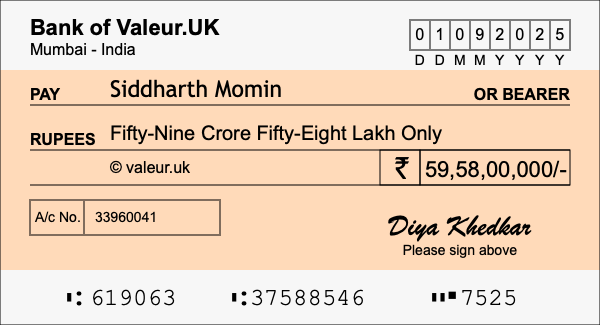 How to write a cheque for 59.58 crore rupees