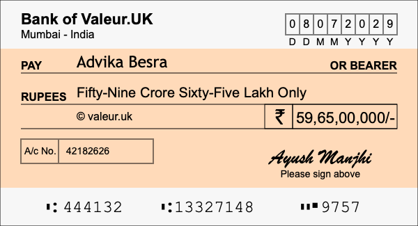 How to write a cheque for 59.65 crore rupees