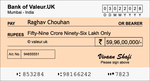 How to write a cheque for 59.96 crore rupees