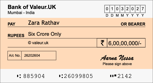 How to write a cheque for 6 crore rupees How to write a cheque for 6 crore rupees