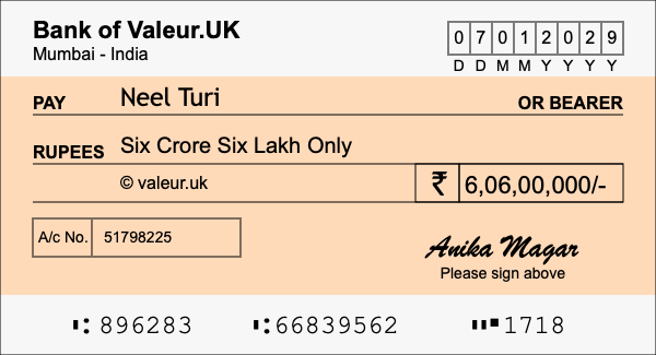 How to write a cheque for 6.06 crore rupees How to write a cheque for 6.06 crore rupees
