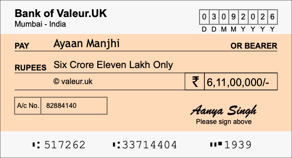 How to write a cheque for 6.11 crore rupees