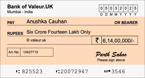 How to write a cheque for 6.14 crore rupees How to write a cheque for 6.14 crore rupees