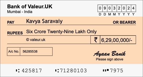 How to write a cheque for 6.29 crore rupees How to write a cheque for 6.29 crore rupees