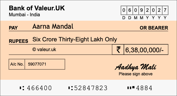 How to write a cheque for 6.38 crore rupees How to write a cheque for 6.38 crore rupees