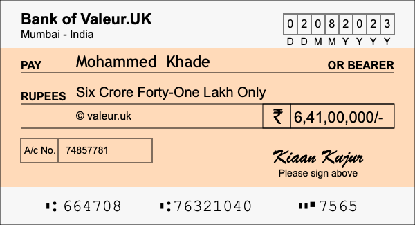 How to write a cheque for 6.41 crore rupees How to write a cheque for 6.41 crore rupees