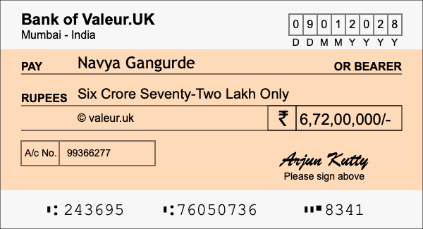 How to write a cheque for 6.72 crore rupees How to write a cheque for 6.72 crore rupees