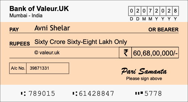 How to write a cheque for 60.68 crore rupees