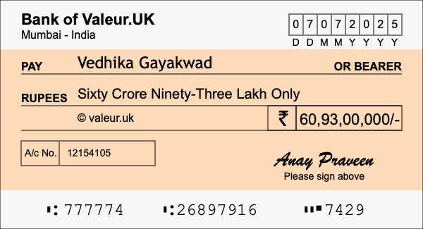 How to write a cheque for 60.93 crore rupees How to write a cheque for 60.93 crore rupees