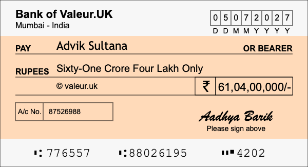 How to write a cheque for 61.04 crore rupees How to write a cheque for 61.04 crore rupees