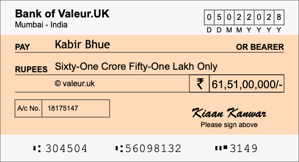 How to write a cheque for 61.51 crore rupees How to write a cheque for 61.51 crore rupees