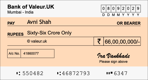 How to write a cheque for 66 crore rupees