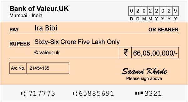 How to write a cheque for 66.05 crore rupees