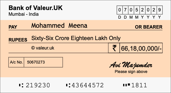 How to write a cheque for 66.18 crore rupees