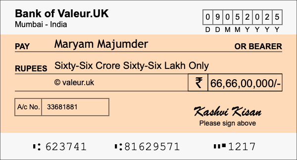 How to write a cheque for 66.66 crore rupees