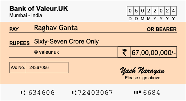 How to write a cheque for 67 crore rupees How to write a cheque for 67 crore rupees