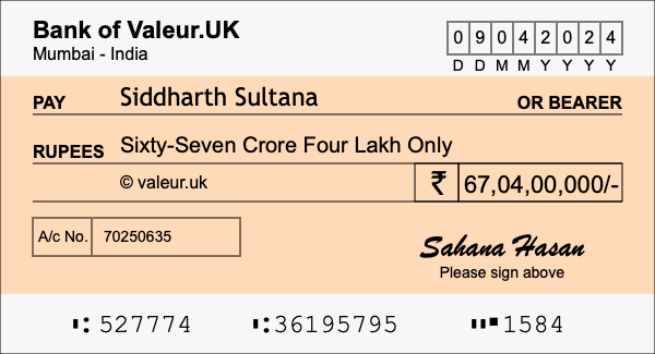 How to write a cheque for 67.04 crore rupees How to write a cheque for 67.04 crore rupees