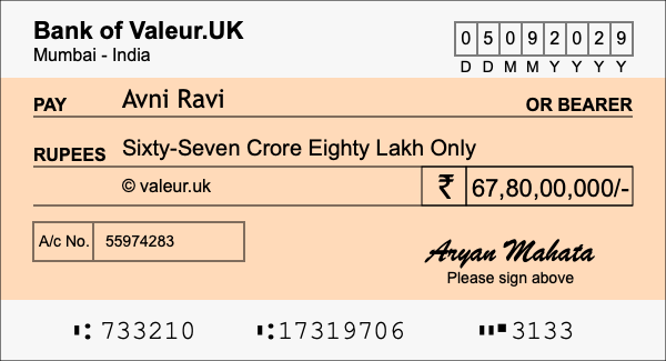 How to write a cheque for 67.8 crore rupees How to write a cheque for 67.8 crore rupees