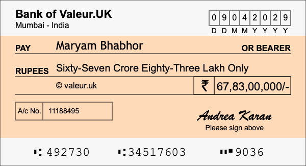 How to write a cheque for 67.83 crore rupees How to write a cheque for 67.83 crore rupees