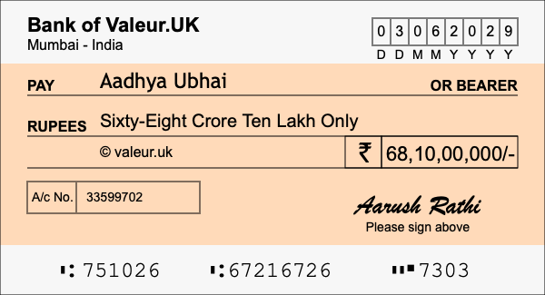 How to write a cheque for 68.1 crore rupees How to write a cheque for 68.1 crore rupees