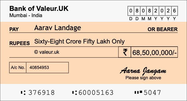 How to write a cheque for 68.5 crore rupees