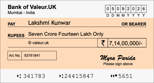 How to write a cheque for 7.14 crore rupees How to write a cheque for 7.14 crore rupees