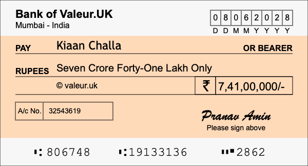 How to write a cheque for 7.41 crore rupees How to write a cheque for 7.41 crore rupees