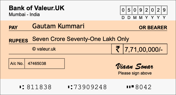 How to write a cheque for 7.71 crore rupees How to write a cheque for 7.71 crore rupees
