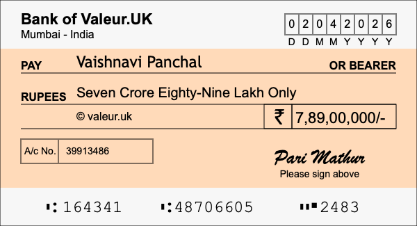 How to write a cheque for 7.89 crore rupees