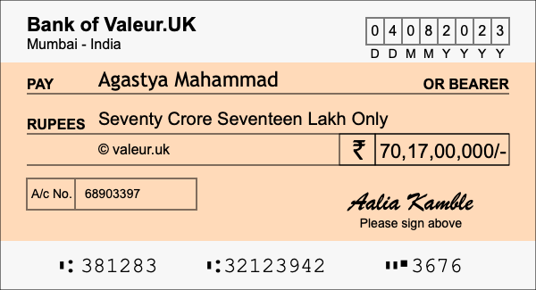 How to write a cheque for 70.17 crore rupees How to write a cheque for 70.17 crore rupees